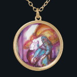Collar Dorado ROMEO Y JULIET Romántico Día de San Valentín<br><div class="desc">Escena de balcones de la tragedia de Romeo y Juilet por William Shakespeare. Pintura original contemporánea de acuarela con Relieve metalizado dorado y colores iridiscentes en color violeta brillante,  rosa,  verde,  naranja amarillo,  verde azulado,  turquesa,  blanco...  Pintado por Bulgan Lumini (c)</div>