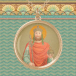 Collar Dorado Ronda de St. Henry II, Emperador (BBS 10)<br><div class="desc">En esta imagen hecha al estilo beurino del arte benedictino, San Enrique II (972-1024), el sagrado emperador romano, usa regalia imperial —una corona, un manto rojo de bermín encima de una bata verde azulada, y lleva un cetro y orb simbólico de su poder temporal. Su corona, la Reichskrone, o Corona...</div>