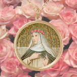 Collar Dorado Rosa de Lima (BK 020)<br><div class="desc">Crédito de la imagen (BK 020): Imagen antigua de San Rosa de Lima de una huella devocional cromolitográfica de finales del siglo XIX con acentos dorados (Serie Dominicana, No. 10), publicada originalmente por B. Kühlen, en Mönchengladbach, Alemania, de la colección privada de ephemera religiosa del diseñador. Festín: 23 de agosto...</div>