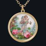 COLLAR DORADO ROSOS Y FLORES ROMÁNTICOS DE ÁNGEL ROMÁNTICO<br><div class="desc">Elegante rosa rosa con diseño cupido ,  de estilo vintage para Navidades y gráficos digitales El día de San Valentín y diseño de Bulgan Lumini (c)</div>