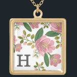 Collar Dorado Rubor Bouquet<br><div class="desc">Patrón floral de color rosa pintado a mano diseñado por Shelby Allison.</div>