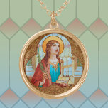 Collar Dorado Santa Cecilia de Roma (BK 003)<br><div class="desc">Crédito de la imagen (BK 003): Imagen antigua de Santa Cecilia de Roma,  de finales del siglo XIX y principios del siglo XX,  impresa cromolitográfica devocional,  publicada originalmente por B. Kühlen,  Mönchengladbach,  Alemania,  de la colección privada de ephemera religiosa del diseñador.   Fiesta: 22 de noviembre</div>