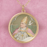 Collar Dorado Santo Gregorio el Grande (M 067)<br><div class="desc">El 3 de septiembre de 590, un 50 monje benedictino fue elegido por unanimidad 64. Era conocido como el Papa San Gregorio el Grande (feat. 540-12 de marzo de 604). Aquí, se muestra a San Gregorio usando regalia papal formal: una tiara de la corona triple dorada, una cruz pectoral elaborada...</div>