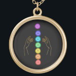 Collar Dorado *~* Se Preocupan Los Símbolos Chakra . Manos curat<br><div class="desc">Oro Plantado potente JEWELRY CON INTENCIÓN (R) - Joyas Enérgicamente Mejoradas. Chakra y las manos curadoras sobre un fondo negro. Como sanador profesional de la energía espiritual a distancia desde 2001, he aprendido, desarrollado y utilizado el poder de la intención de sanar la energía. Toda mi JOYA CON INTENCIÓN (R)...</div>