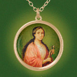 Collar Dorado St. Apollonia (BLA 001)<br><div class="desc">Nota: ¡Esta imagen se adapta mejor a los pendantes redondos! Imagen antigua de San Apolonia de finales del siglo XIX, de la estampa devocional cromolitográfica #116 publicada por Buchhandlung L. Auer, Donauwörth, Alemania, en la colección privada de ephemera religiosa del diseñador. Festín: 9 de febrero La paleta de este redondeo...</div>