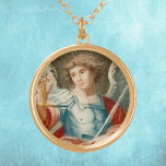 Collar Dorado St. Michael el Archangel (M 010)<br><div class="desc">Crédito de la imagen (M 010): Viñeta antigua de San Miguel el Arcángel, grabado a mano del siglo XIX, editorial original desconocido, de la colección privada del diseñador de ephemera religiosa. Ataviado de armaduras y sosteniendo una espada, San Miguel sostiene una escala de oro, alusión a su papel de ayudante...</div>