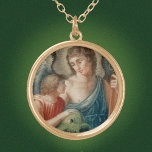 Collar Dorado St. Raphael the Archangel (M 012)<br><div class="desc">Crédito de la imagen (M 012): Viñeta antigua de San Rafael el Arcángel y Tobias, grabado a mano del siglo XIX, editorial original desconocido, de la colección privada de ephemera religiosa del diseñador. Tobias sostiene un pez grande que capturó en el río Tigris en dirección al arcángel. Sus diferentes partes...</div>