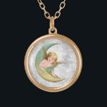 Collar Dorado *~* Vintage AP40 Classic Angels Gold MOON<br><div class="desc">(ID de búsqueda AP40 para diseños similares) Transferir a otros productos si lo desea. Vintage ROUND Gold NECKLACE con dulce arte clásico de un joven chica Ángel inclinado sobre la luna verde y dorada. * Antártico Romántico de Vintage Retro Antique Enérgicamente Mejorado Angel faux Purpurina de pavimento de diamante fondo....</div>