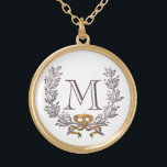 Collar Dorado Vintage Wreath Personalizado Monograma Inicial Oro<br><div class="desc">La corona vintage enmarca sus iniciales personalizadas o monograma. La corona y las letras son una plumas desaturadas marrón,  el arco es azafrán amarillo. Encantador en oro también se ve genial en plata.</div>