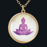 Collar Dorado *~* Violet AP33 Buddha Botanical Floral Lotus<br><div class="desc">(( ID de búsqueda AP33 para diseños similares )) Resumen simple y mínimo Boho Zen Acuarela suave con áreas GOLD. Hay opciones en forma y colores metalizado de revestimiento en Plata Plate y Oro Plate. * Jardín Botánico Bohemio Enérgicamente Mejorado / Floral Bouquet / Flores Pastel Moderno Popular suavemente Colorido...</div>