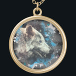 Collar Dorado *~* Vuelta de chamán azul del Totem Lobo Gris<br><div class="desc">JEWELRY WITH INTENTION (R) - Collares de joyas de alta potencia redondos y dorados amarillos. * Round GOLD chapado en Boho Nativo Bohemian Tribal Shaman GOLD PLANTADO ROUND NECKLACE Tótem artístico y abstracto de lobo. Como curandero profesional de energía espiritual a distancia desde 2001, he aprendido, desarrollado y utilizado el...</div>