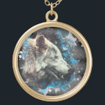 Collar Dorado *~* Vuelta de chamán azul del Totem Lobo Gris<br><div class="desc">JEWELRY WITH INTENTION (R) - Collares de joyas de alta potencia redondos y dorados amarillos. * Round GOLD chapado en Boho Nativo Bohemian Tribal Shaman GOLD PLANTADO ROUND NECKLACE Tótem artístico y abstracto de lobo. Como curandero profesional de energía espiritual a distancia desde 2001, he aprendido, desarrollado y utilizado el...</div>