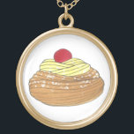 Collar Dorado ZEPPOLE Alimento de pastelería de pasta frita de p<br><div class="desc">Cuenta con un ilustracion de marcador original de una bola de masa frita de zeppola (también conocida como zeppole, también conocida como blenzi, frittelle o crispelli), coronada con crema y azúcar en polvo. Un tradicional postre del festival callejero del Día de San José, y un clásico restaurante italiano o una...</div>