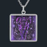 Collar elefante Noche estrellada rosada púrpura<br><div class="desc">Elefante Púrpura Neon Pink Walking At Starry Night Magic Animal Drawing - Elija / Añada su texto / color único - Haga su regalo especial - Redimensionar y mover o eliminar y añadir elementos / imágenes con la herramienta de personalización ! - Dibujo y diseño por MIGNED. También puedes transferir...</div>