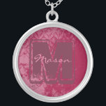 Collar monograma de frambuesa Damask<br><div class="desc"></div>
