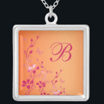 Collar monogramado floral rosa y Naranja<br><div class="desc">Este collar floral rosa y naranja con mariposas y monogramas coincide con la invitación a la boda que se muestra a continuación y haría un regalo encantador para la dama de honor, un regalo para los chicas de flores y una dama de honor. Sólo cambia la "B" a cualquier inicial...</div>