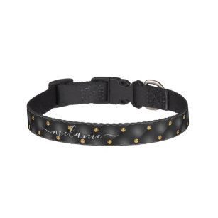 Collar Para Mascotas Black Gold Diamond Tufted Custom Name Pet Collar
