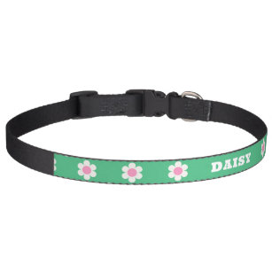 Collar Para Mascotas Patrón de dias retro monograma rosa y verde