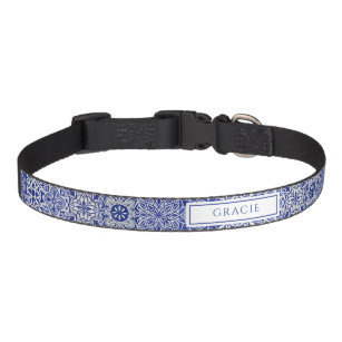 Collar Para Mascotas Patrón elegante personalizado de mosaico azul y bl