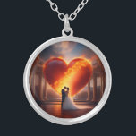 Collar Plateado A married couple in a heart. AI<br><div class="desc">A very beautiful wedding picture. Ideal gift for people in love. Perfect gift for any romantic occasion. Generativecontent. A couple in a burning heart</div>