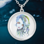 Collar Plateado Agua Sirena mujer chica Retrato Surreal Fantasía<br><div class="desc">"Agua" | Retrato de fantasía de un chica de sirena de bonito con pelo azul. Arte con lápices de colores dibujados a mano. 🔹 Puedes personalizar - redimensionar/rotar la imagen, agregar texto y más :) 🔹 🔹 Envíame una foto de tu compra o simplemente compartirla y etiquetarme @edrawings38art (en FB/IG/Twitter)...</div>