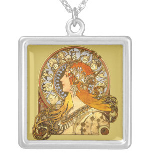 Collar Plateado Alfonse Mucha Zodiac Art Nouveau Mujer