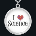 Collar Plateado Amo ciencia<br><div class="desc">Ciencia del corazón I. Un corazón con un modelo del átomo envuelto alrededor de él hace un gran regalo para un científico.</div>