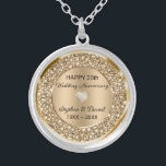 Collar Plateado Aniversario del Boda de los diamantes de cobre<br><div class="desc">Los diamantes de cobre esmerilados (los diamantes no son reales) reloj de personalizable del 35º aniversario de los bodas. Puedes cambiar el año del aniversario</div>