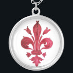 COLLAR PLATEADO ANTIGÜEDAD RED FLEUR DE LIS EN BLANCO HERMOSO<br><div class="desc">Vintage heráldica de lirio rojo antiflorentino</div>