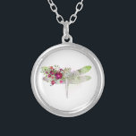 Collar Plateado *~* AP34 Plata Floral Red Rose Dragonfly<br><div class="desc">(buscar en AP34 diseños similares ) Floral Dragonfly con Bouquet de rosas / FLOWERS. La FLY DRAGONFLY es un símbolo de profunda transformación. FLORAL Sencillamente mejorado Diseño suave minimal dulce Pastel con una vista lateral con dibujos de acuarela de color MINT RED ROSE BOUQUET con una mancha de menta y...</div>