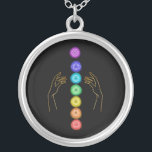 Collar Plateado *~* Aprovecha Los Símbolos Chakra   Manos De Curac<br><div class="desc">JOYA plateada CON INTENCIÓN (R) - Joyería Enérgicamente Mejorada. Chakra y las manos curadoras sobre un fondo negro. Como sanador profesional de la energía espiritual a distancia desde 2001, he aprendido, desarrollado y utilizado el poder de la intención de sanar la energía. Toda mi JOYA CON INTENCIÓN (R) lleva la...</div>