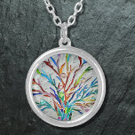 Collar Plateado Árbol De Vida<br><div class="desc">Este collar único está decorado con un colorido árbol de diseño de mosaicos vivos. Original Mosaico © Michele Davies.</div>