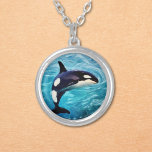 Collar Plateado Arte Orca<br><div class="desc">diseño de pintura al óleo de orcas</div>