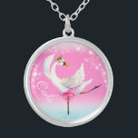 Collar Plateado Bailarina de ballet de cisne nombre personalizado<br><div class="desc">El bailarín de ballet Swan personalizado agrega tu propio nombre. Espectacular cisne en una bailarina lacustre bailarina de nombre personalizado chicas collares rosados del cielo. Ideal para los bailarines. Arte y diseño de la acuarela original de Sarah Trett para www.mylittleeden.com</div>