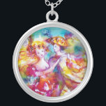 COLLAR PLATEADO BAILE DE CARNAVAL 2<br><div class="desc">Colorido, elegante y vibrante diseño de arte fino con bailarinas románticas de carnaval :Figuras de baile caprichosas, hermosa mujer rubia con disfraces de gorjones brillantes está bailando con un joven Harlequin. Pintura acuarela de color rosa brillante, fucsia, verde, rojo, azul, amarillo , chispas doradas inspiradas en la Comedia del Arte...</div>