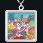 Collar Plateado BAILE DE CARNAVAL Ball Veneciano de Mascaradas<br><div class="desc">Colorido, elegante y vibrante diseño de arte fino con bailarinas románticas de carnaval :Figuras de baile caprichosas, hermosa mujer rubia con disfraces de gorjones brillantes está bailando con un joven Harlequin. Pintura acuarela de color rosa brillante, fucsia, verde, rojo, azul, amarillo , chispas doradas inspiradas en la Comedia del Arte...</div>