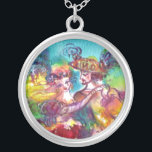 Collar Plateado BAILE DE CARNAVAL Ball Veneciano de Mascaradas<br><div class="desc">Colorido, elegante y vibrante diseño de arte fino con bailarinas románticas de carnaval :Figuras de baile caprichosas, hermosa mujer rubia con disfraces de gorjones brillantes está bailando con un joven Harlequin. Pintura acuarela de color rosa brillante, fucsia, verde, rojo, azul, amarillo , chispas doradas inspiradas en la Comedia del Arte...</div>