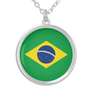 Collar Plateado Bandera de Brasil Patriótica