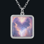 Collar Plateado Beautiful heart of clouds and lightning. AI<br><div class="desc">Very beautiful image with a heart of lightning and clouds. Perfect design for generative content.</div>