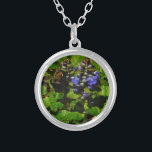 Collar Plateado Bee de abejas moradas y abeja de burbujas<br><div class="desc">Flor de abeja púrpura y burbujas amarillas y negras. Foto de Sandy Closs tomada en Lake Arrowhead morado,  "bálsamo de abeja",  flor,  flores,  floral,  primavera,  cereza,  cerezas,  jardín,  boda,  bodas, </div>