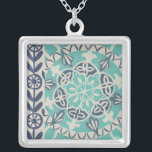 Collar Plateado Blue Batik Tile I<br><div class="desc">Floral</div>