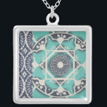 Collar Plateado Blue Batik Tile II<br><div class="desc">Floral</div>