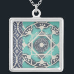 Collar Plateado Blue Batik Tile II<br><div class="desc">Floral</div>