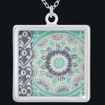 Collar Plateado Blue Batik Tile III<br><div class="desc">Floral</div>