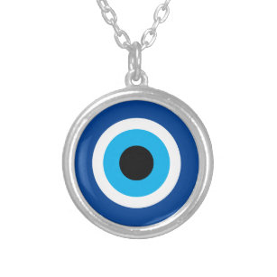 Collar Plateado Blue Mati encantador round Evil Eye talisman