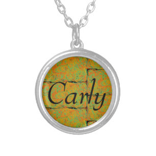 Collar Plateado Carly Italic nombre patrón de ladrillo de arte abs