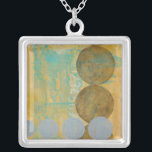 Collar Plateado Círculos oscuros y grises con números<br><div class="desc">El trabajo de Jennifer Goldberger,  de círculos oscuros,  marrones y grises,  se basa en un fondo azul y naranja. Los números grises también se imprimen al fondo. Una obra divertida y abstracta,  pide tu copia hoy mismo.</div>
