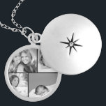 Collar Plateado Collage de fotos de la familia<br><div class="desc">El collar personalizado hermoso del locket con 4 de sus fotos de familia de encargo arregló en un collage cuadrado de la foto de la rejilla. Añada sus fotos de familia preferidas y cree una impresión hermosa del arte de la lona del recuerdo. Haga clic el personalizar él para mover...</div>