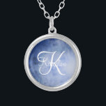 Collar Plateado Color azul y blanco monogramado<br><div class="desc">Collar plateado azul y acuarela blanco monogramado</div>