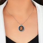 Collar Plateado Conciencia de esclerosis múltiple Necklace<br><div class="desc">Representación estilizada de un collar de Guerreros de Esclerosis Múltiple. Un regalo de joyería con la palabra MS y una Cinta de Conciencia Naranja como regalo guerrero para el mes de Concienciación sobre Esclerosis Múltiple.</div>